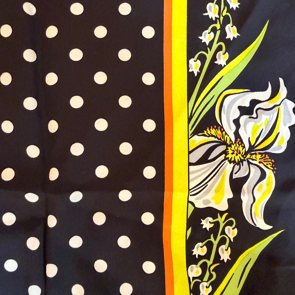 Bob Mackie Scarf OS Black Silk Polka Dot Floral Wearable Art Long Rectangle - Picture 9 of 10